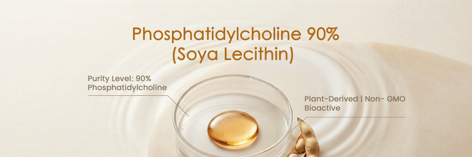 Phosphatidylcholine (PC) is one of the most important phospholipids derived from soya lecithin and represents a key structural component of cell membranes. Phosphatidylcholine 90% refers to a highly purified grade where the PC content is enriched to around 90% through specialized extraction and purification steps.